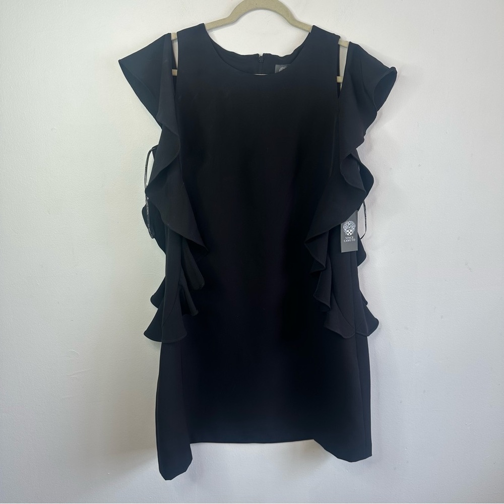 Vince Camuto Women’s NWT Black Ruffle Sleeve Dress Mini Size 14 - Picture 1 of 9